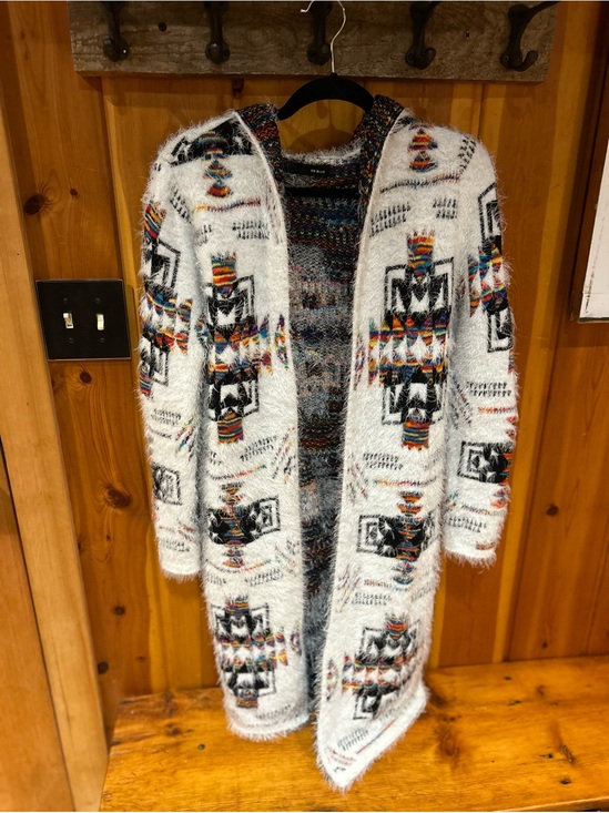 On Blue Sweaters - Cozy Open-Front Aztec-Print Cardigan Sweater - White